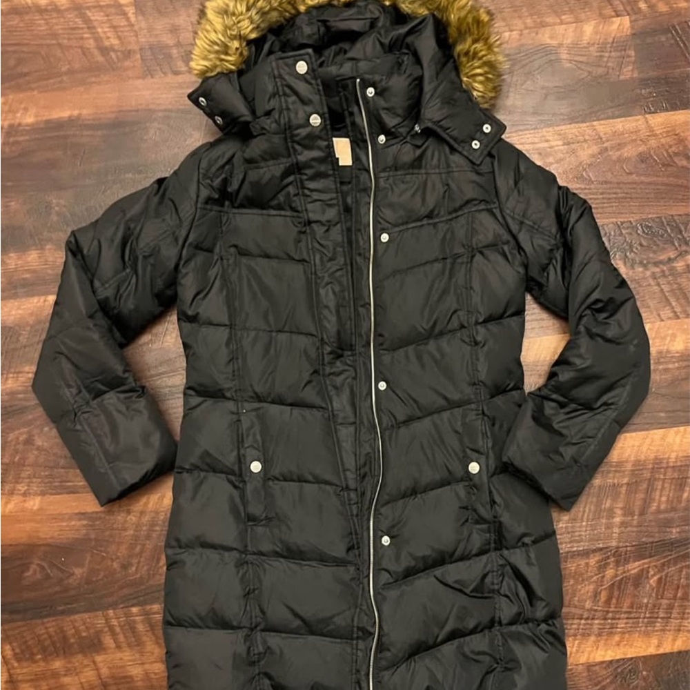 Michael Kors Black Puffer Coat with Faux Fur Trim